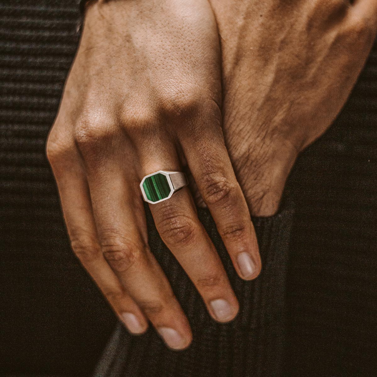 Zaid - Sterling Silver Malachite Signet Ring 13mm