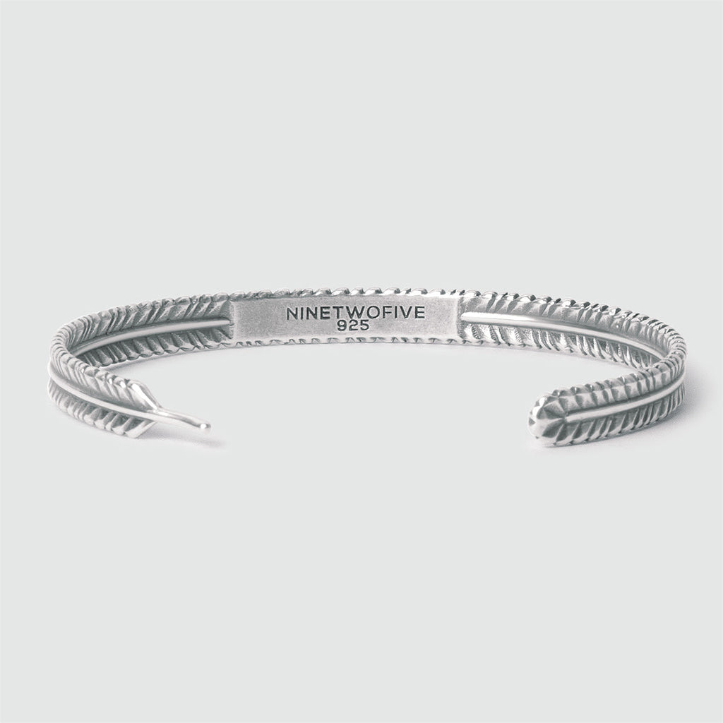 Zahir - Thin Sterling Silver Feather Bangle 6mm