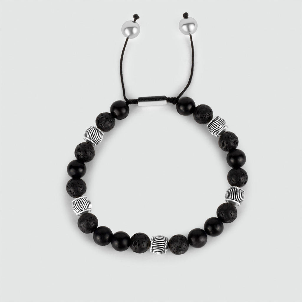 Kaliq - Adjustable Onyx Black Beaded Bracelet in Silver 6mm