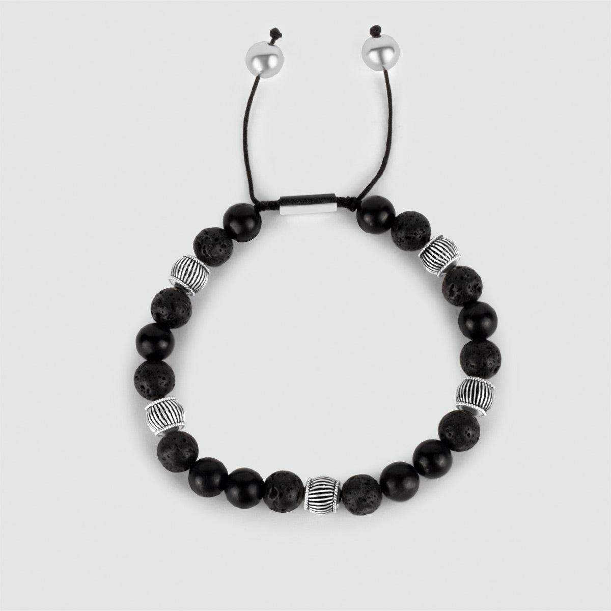 Kaliq - Adjustable Onyx Black Beaded Bracelet in Silver 6mm