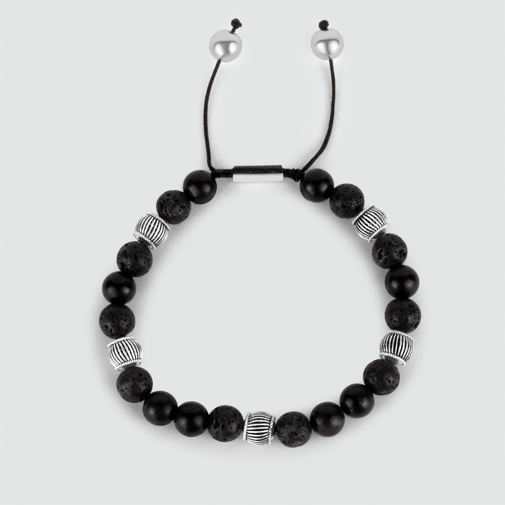 Kaliq - Adjustable Onyx Black Beaded Bracelet in Silver 8mm