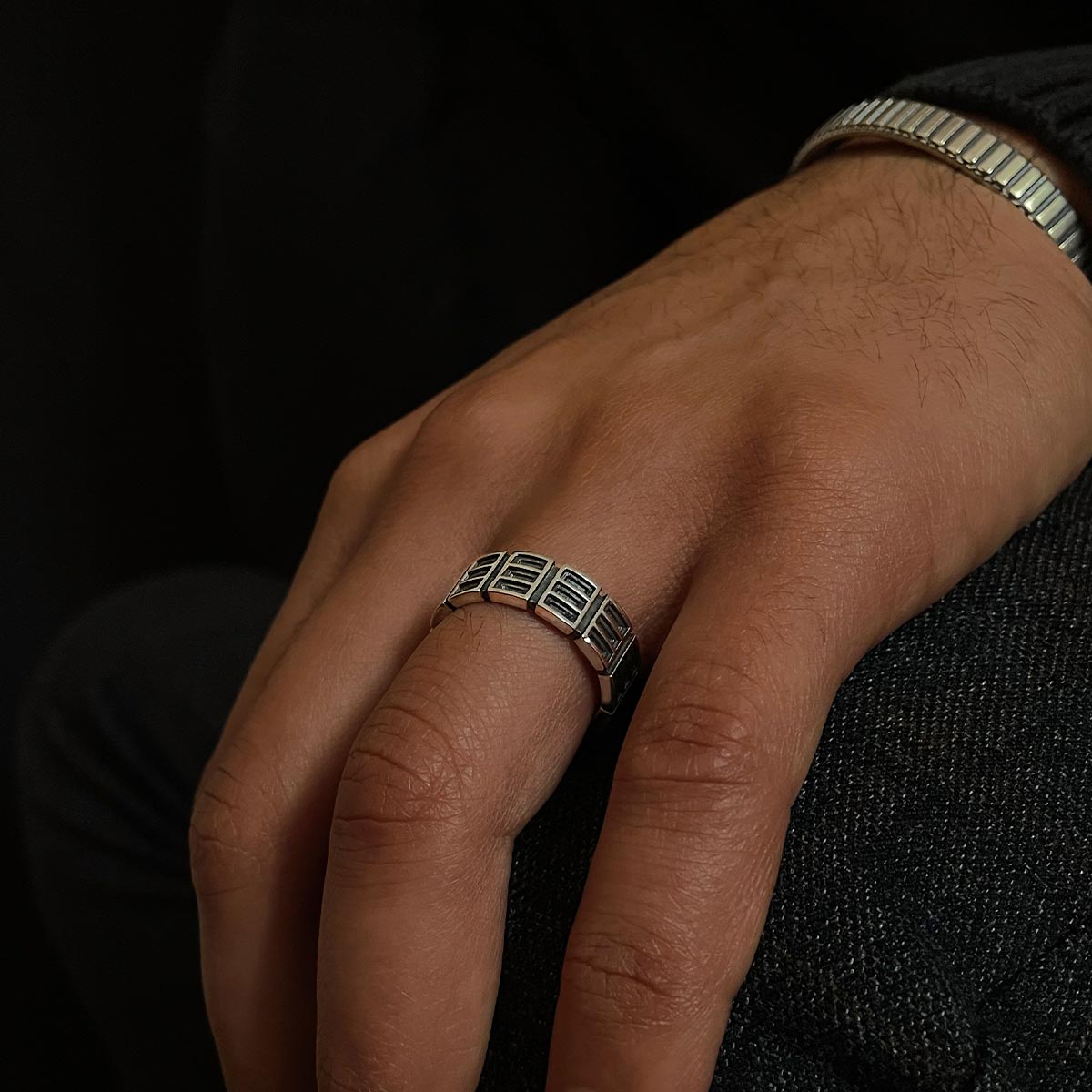 Ayman - Oxidised Sterling Silver Ring 7mm
