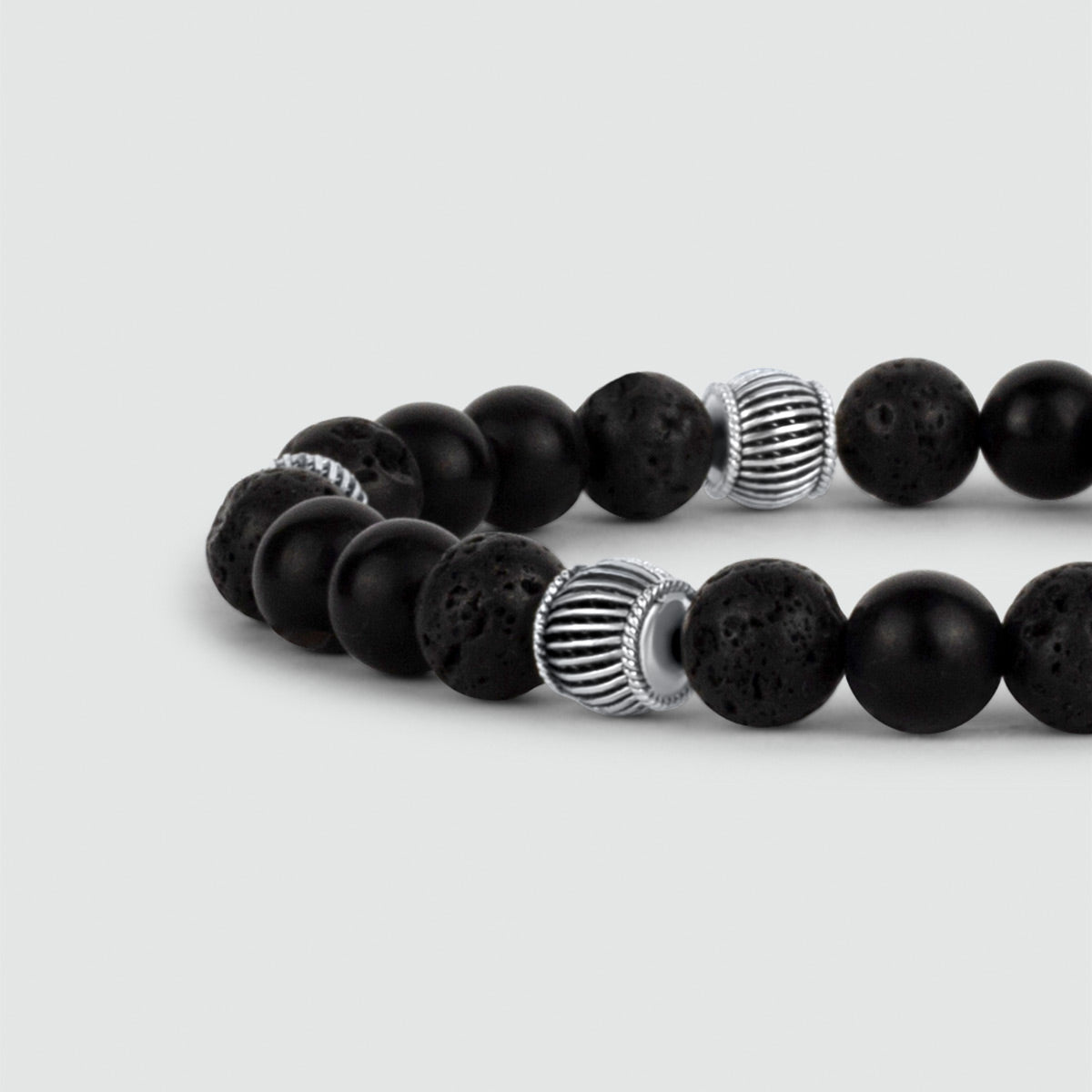 Kaliq - Adjustable Onyx Black Beaded Bracelet in Silver 6mm