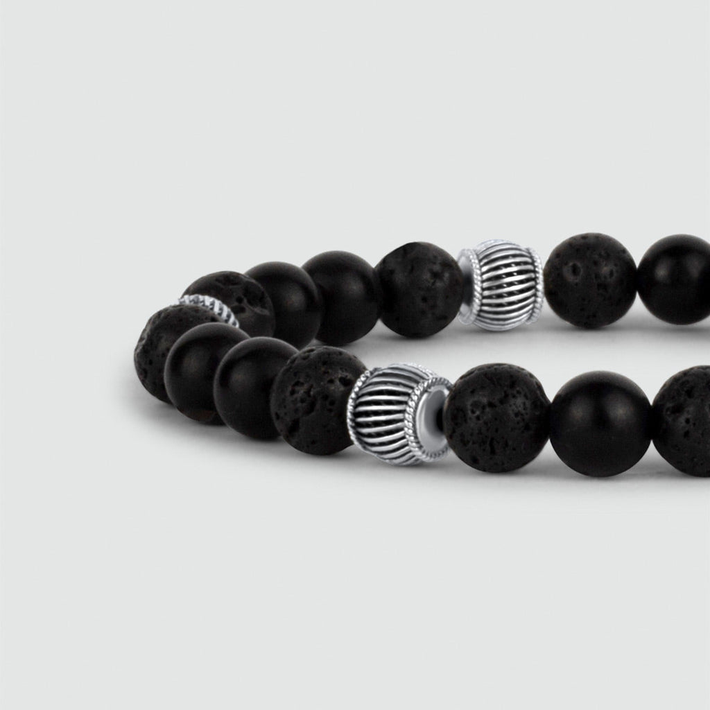 Kaliq - Adjustable Onyx Black Beaded Bracelet in Silver 8mm
