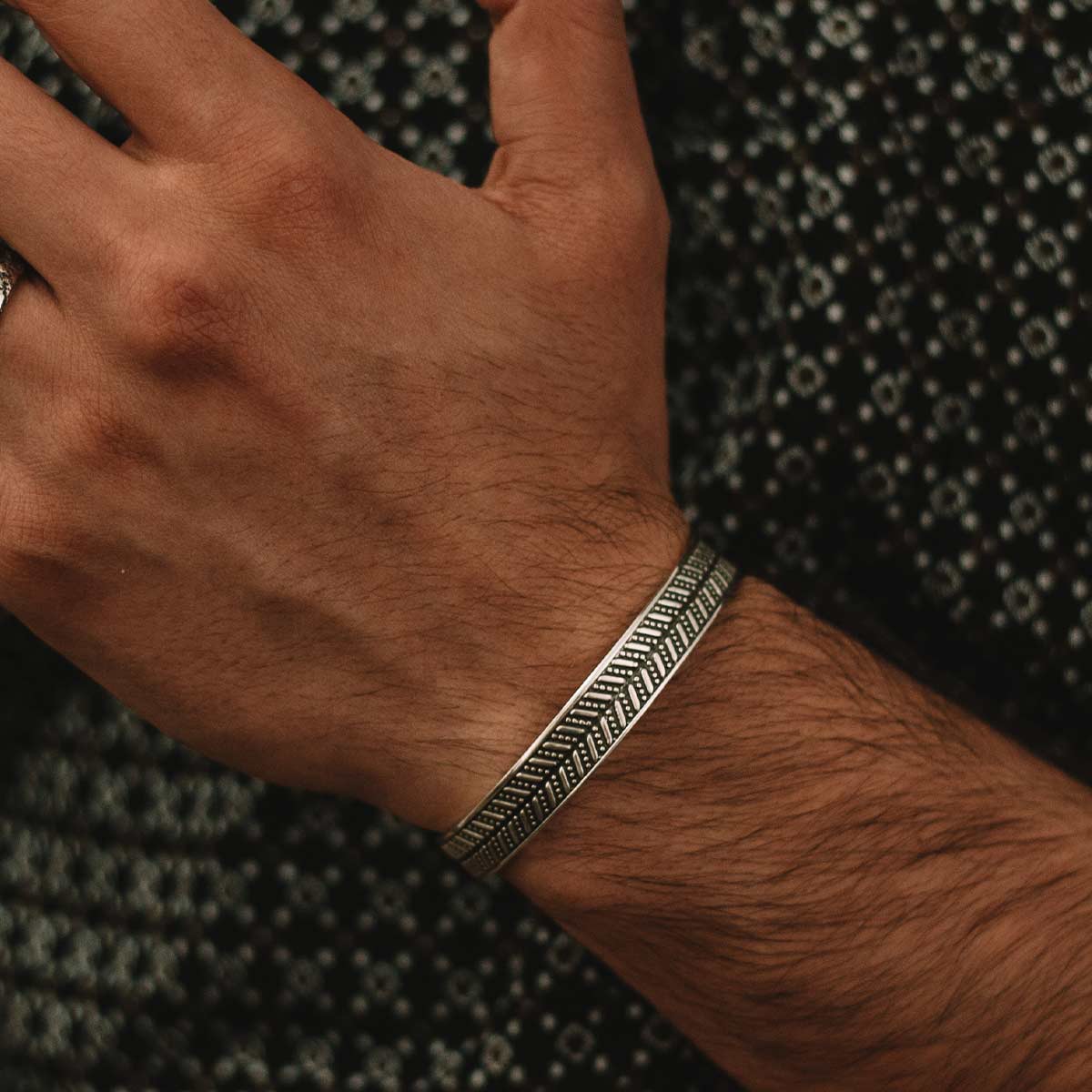 Danyal - Oxidised Sterling Silver Bangle Bracelet 9mm