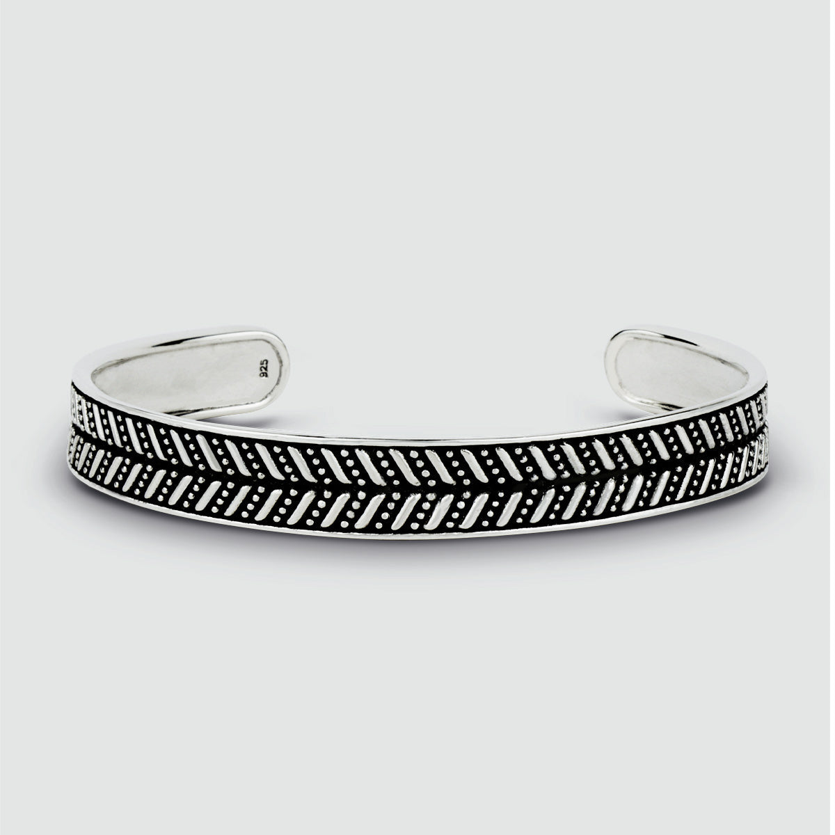 Danyal - Oxidised Sterling Silver Bangle Bracelet 9mm