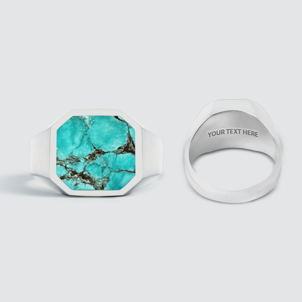 Nuri - Sterling Silver Blue Turquoise Signet Ring 13mm