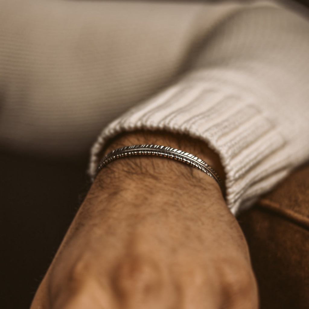 Zahir - Thin Sterling Silver Feather Bangle 6mm