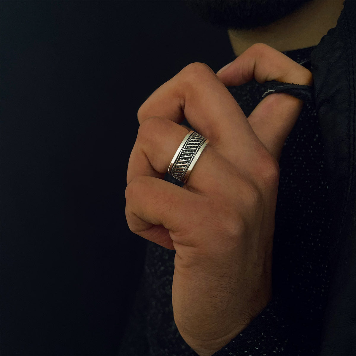 Kaliq - Oxidised Sterling Silver Ring 10mm