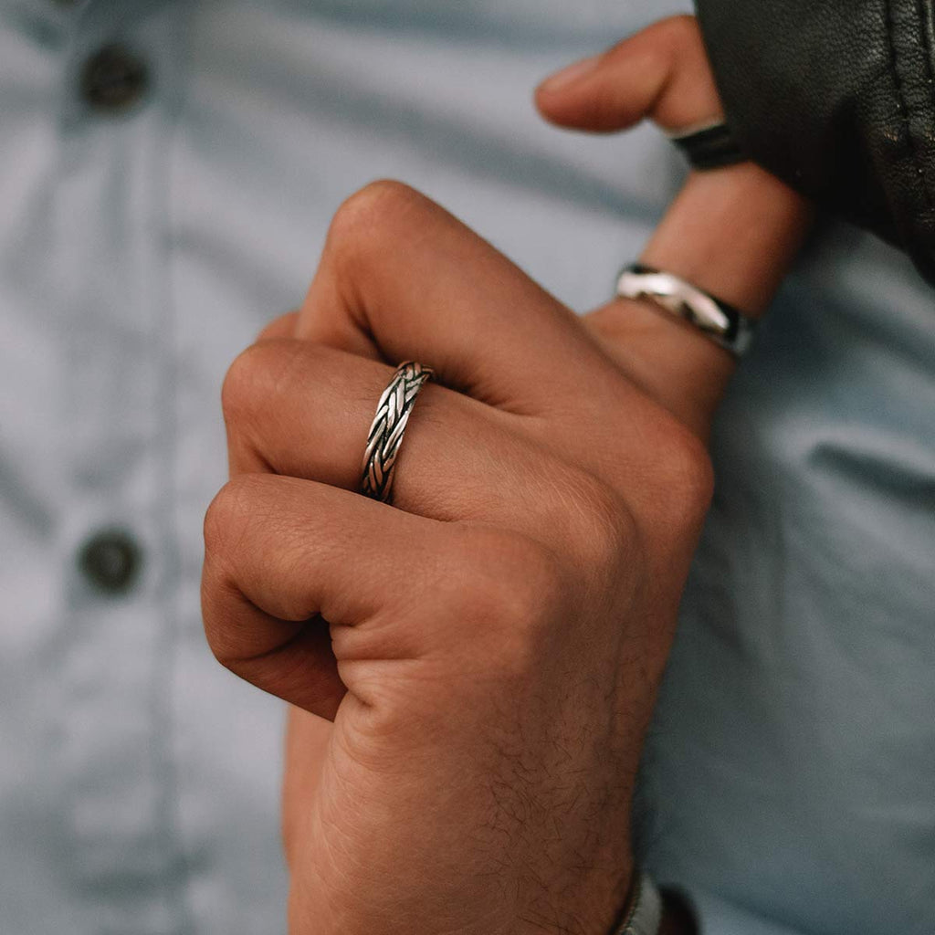 Latif - Thin Sterling Silver Braided Ring 5mm