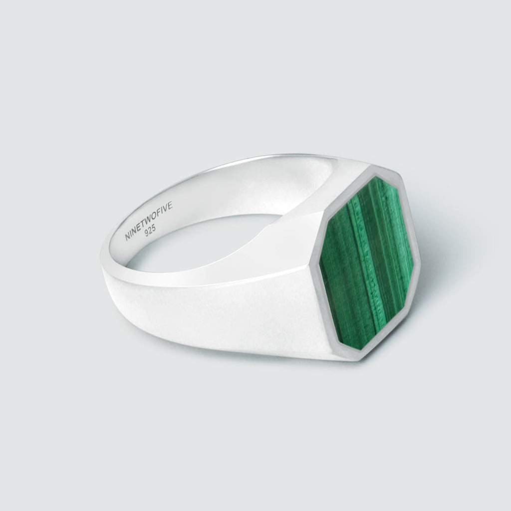 Zaid - Sterling Silver Malachite Signet Ring 13mm