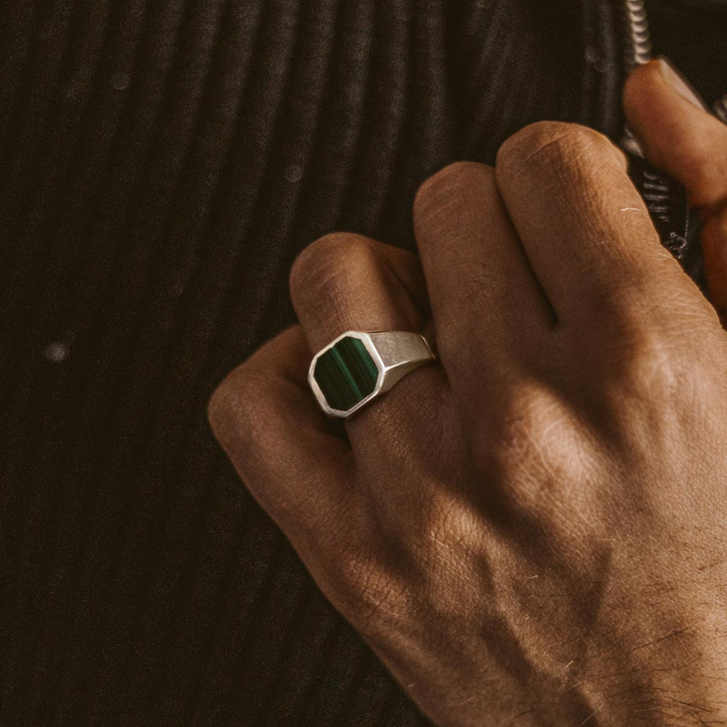 Zaid - Sterling Silver Malachite Signet Ring 13mm