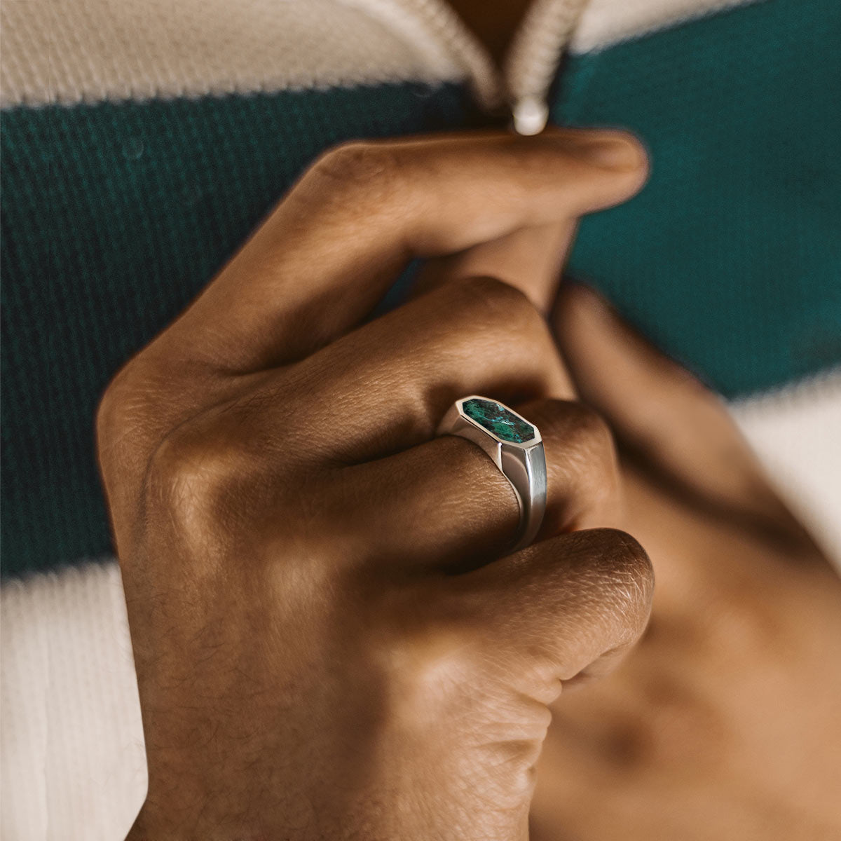 Zariq - Elegant Chrysocolla Stone Signet Ring 7mm