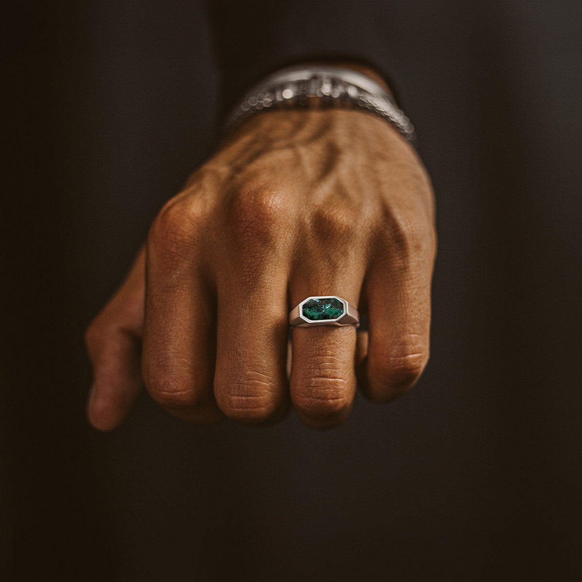 Zariq - Elegant Chrysocolla Stone Signet Ring 7mm