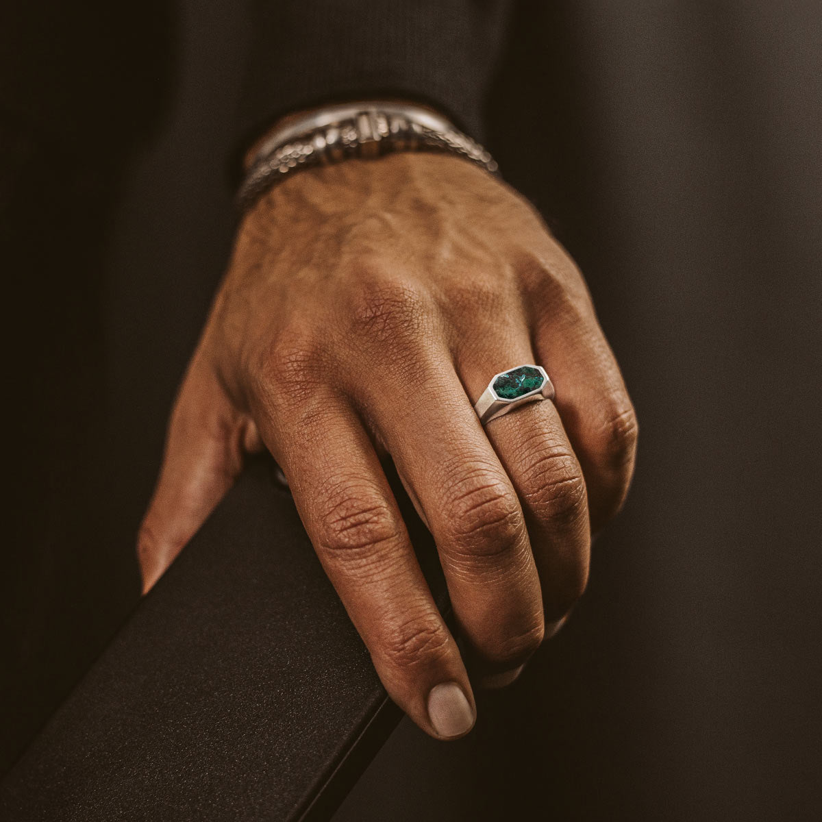 Zariq - Elegant Chrysocolla Stone Signet Ring 7mm