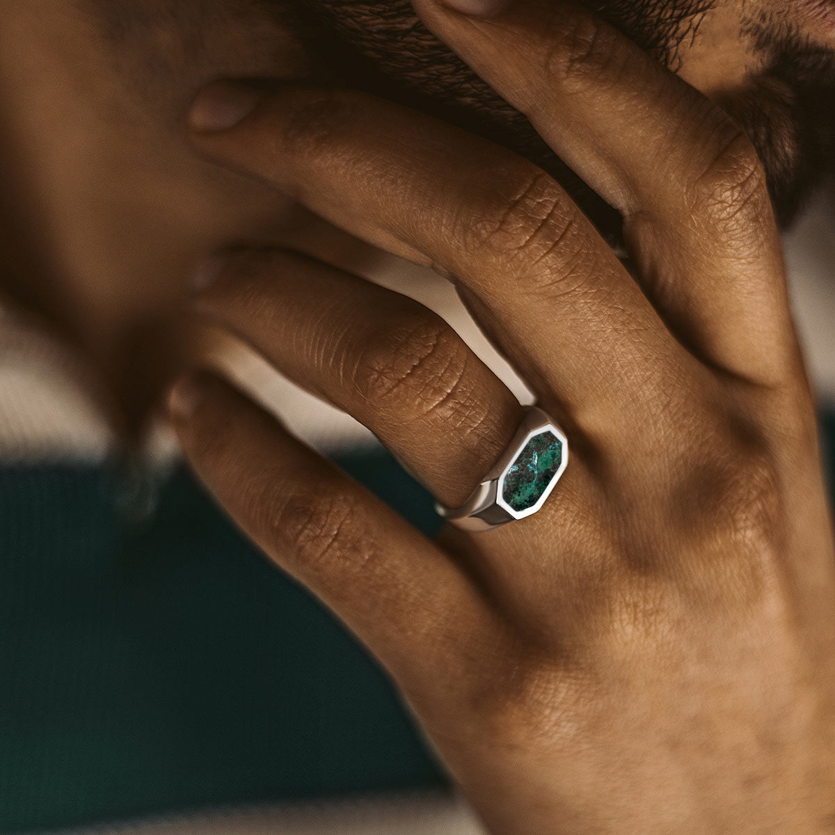 Zariq - Elegant Chrysocolla Stone Signet Ring 7mm