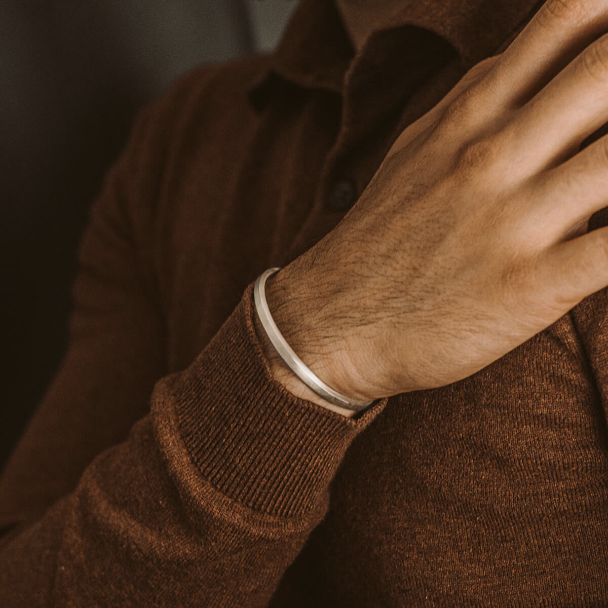 Noor - Brushed Silver Bangle Bracelet 5mm