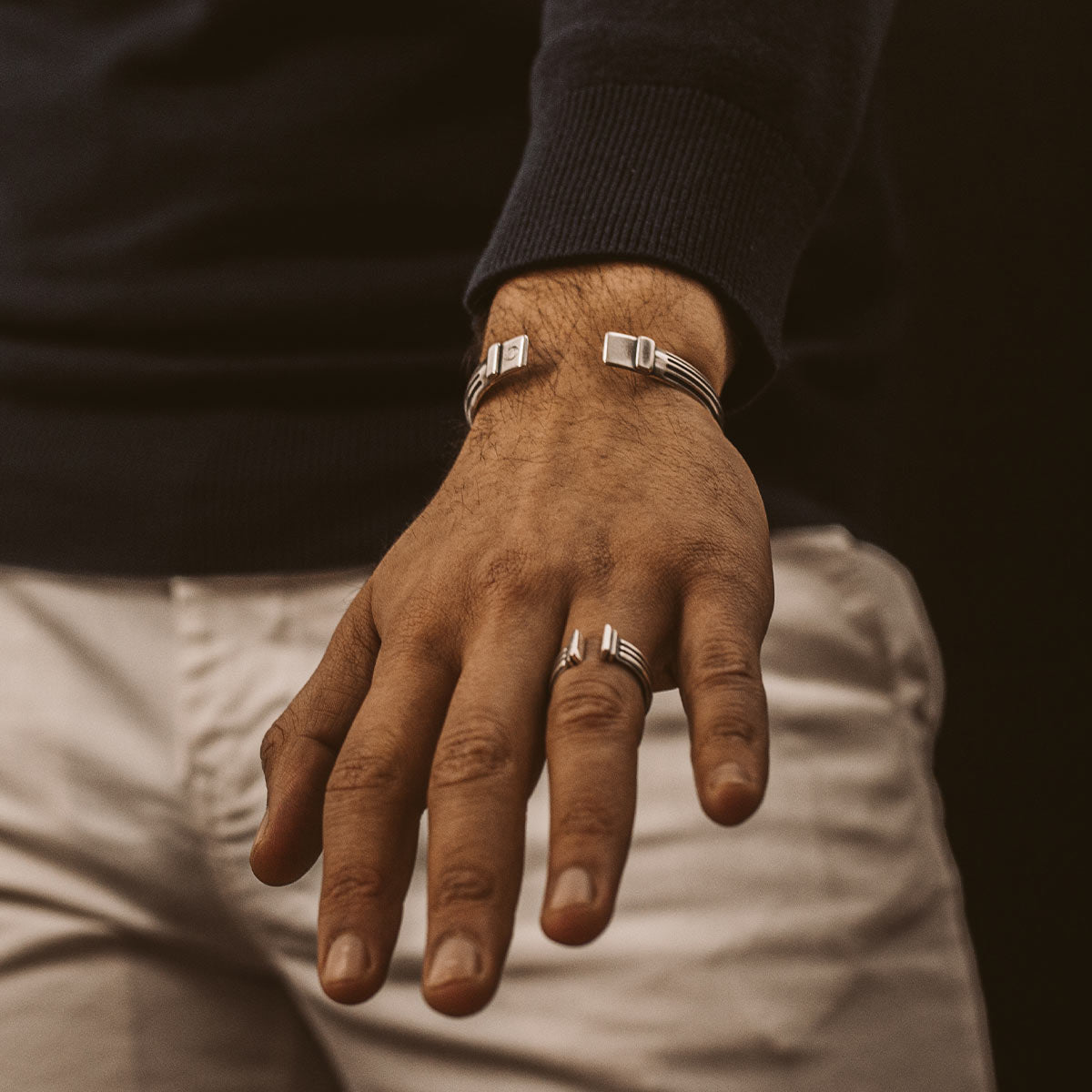 Mateen - Oxidised Sterling Silver Bangle Ring 10mm
