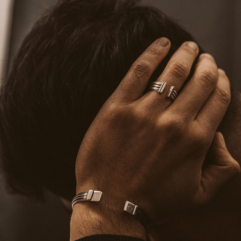 Mateen - Oxidised Sterling Silver Bangle Ring 10mm