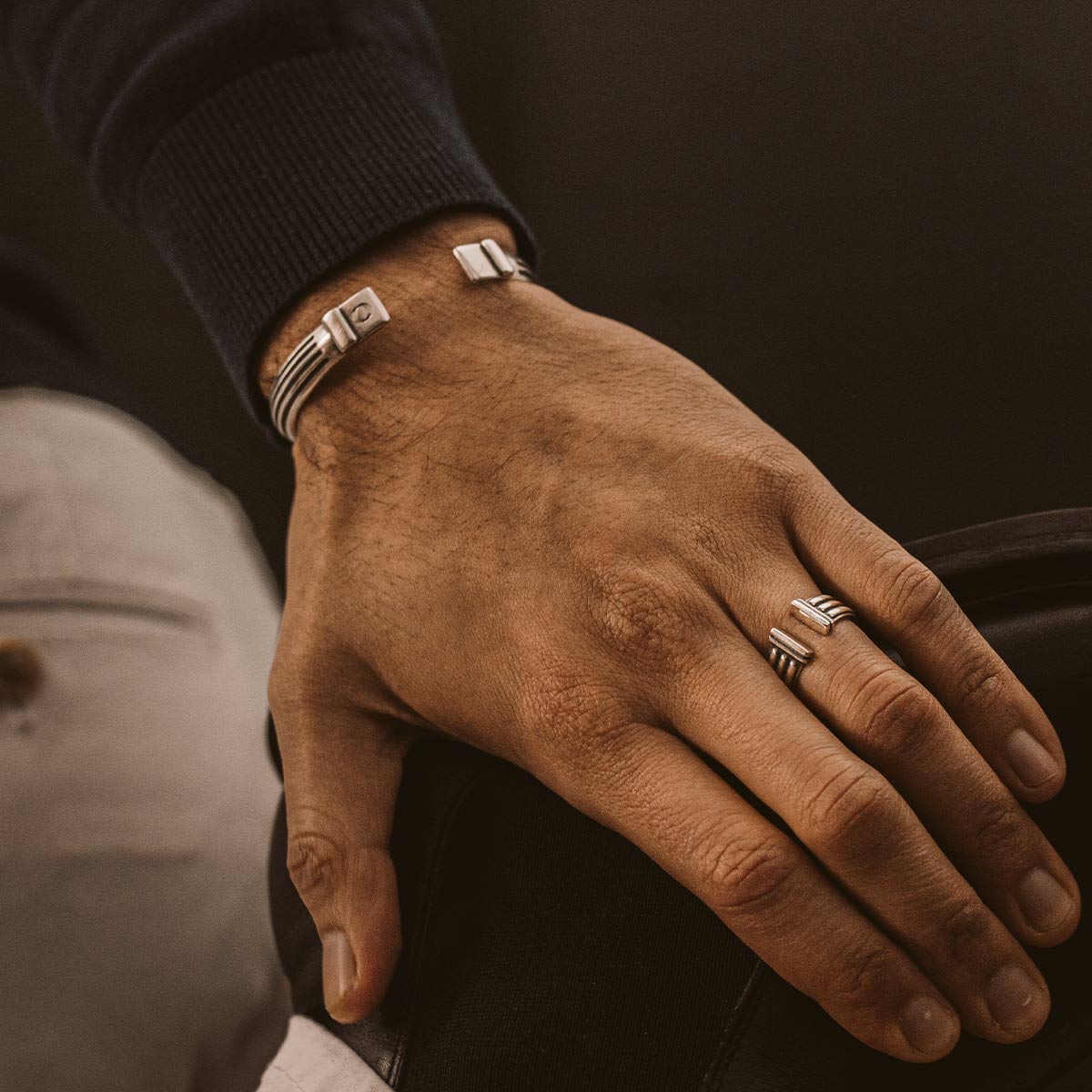 Mateen - Oxidised Sterling Silver Bangle Ring 10mm