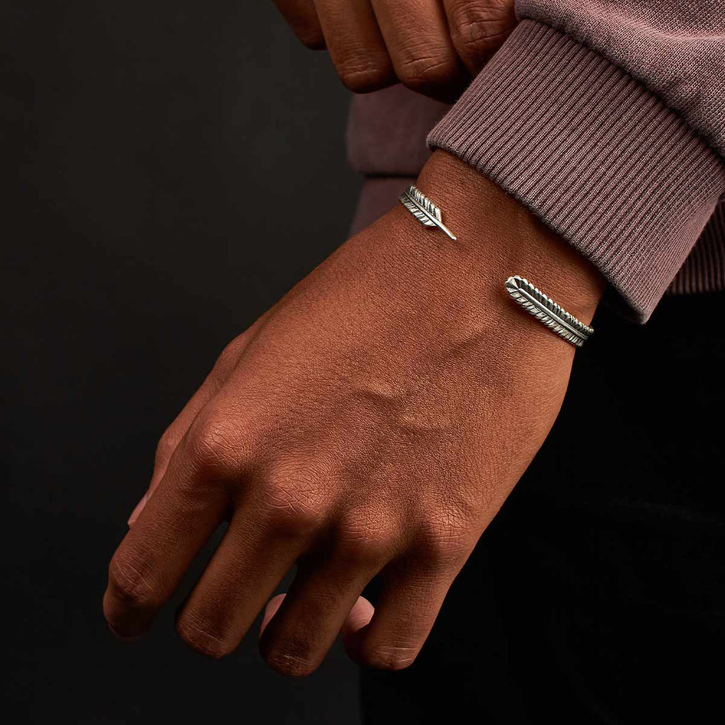 Zahir - Thin Sterling Silver Feather Bangle 6mm