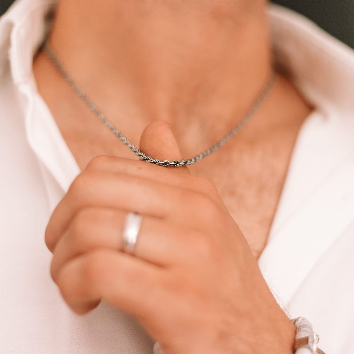 Munir - Sterling Silver Rope Chain Necklace 3mm