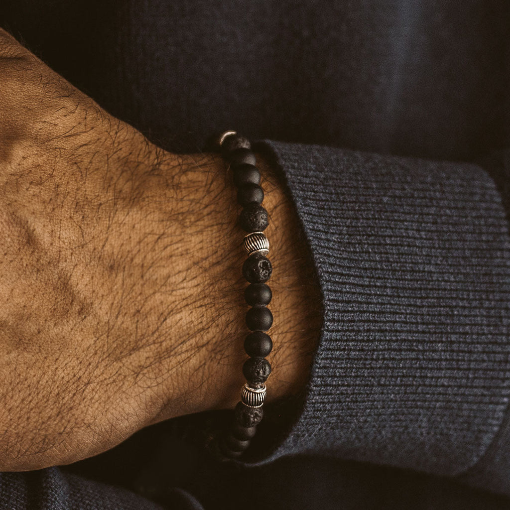 Kaliq - Adjustable Onyx Black Beaded Bracelet in Silver 6mm