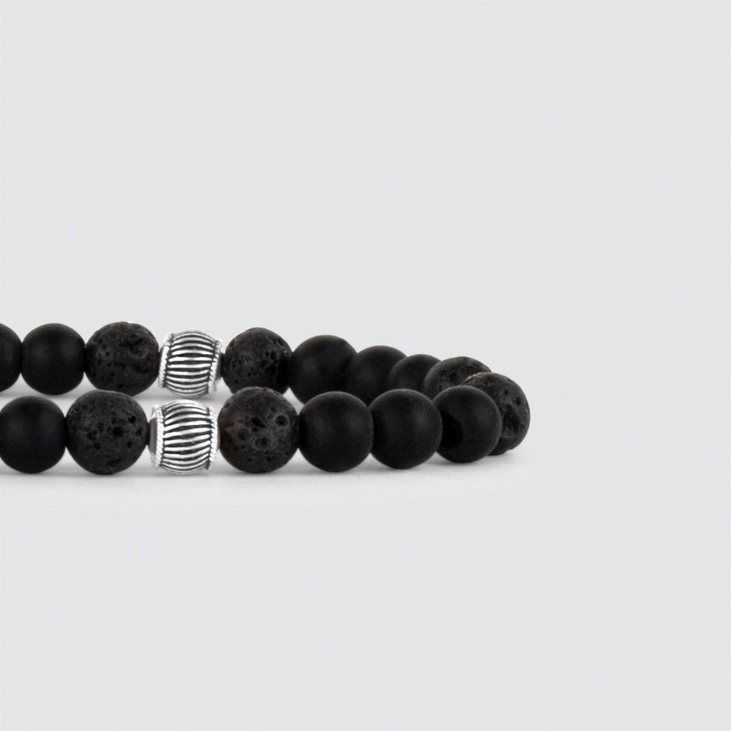 Kaliq - Adjustable Onyx Black Beaded Bracelet in Silver 6mm