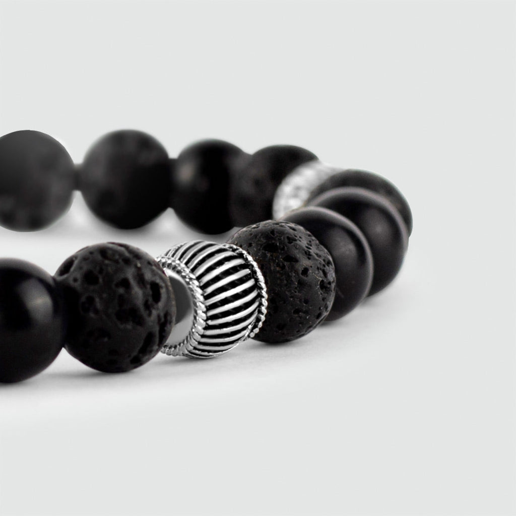 Kaliq - Adjustable Onyx Black Beaded Bracelet in Silver 8mm