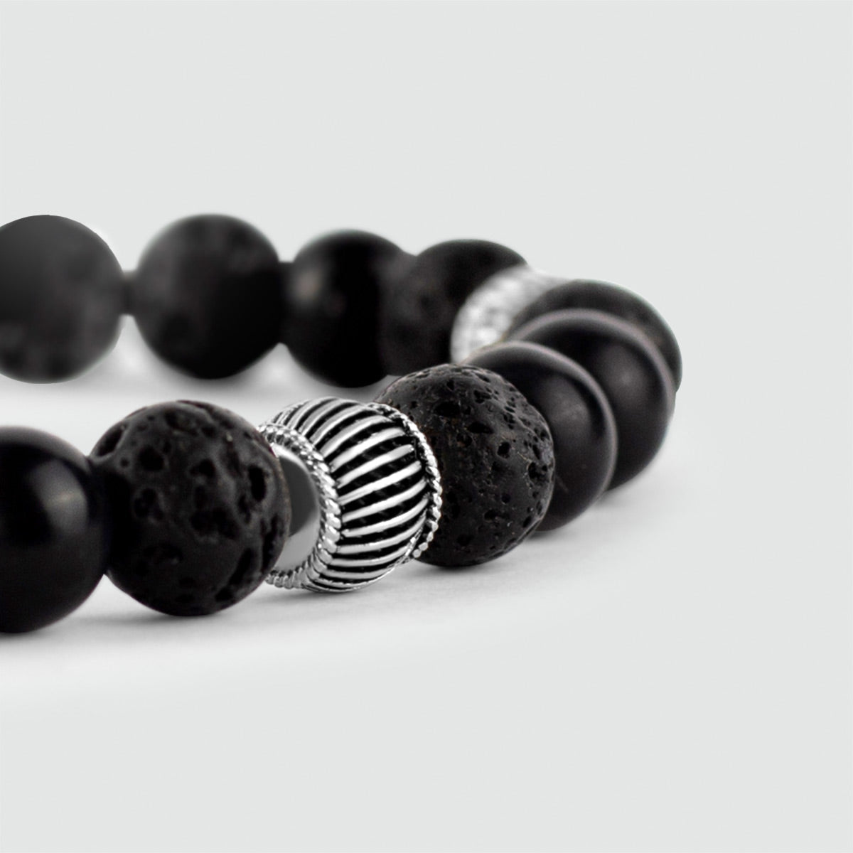 Kaliq - Adjustable Onyx Black Beaded Bracelet in Silver 8mm