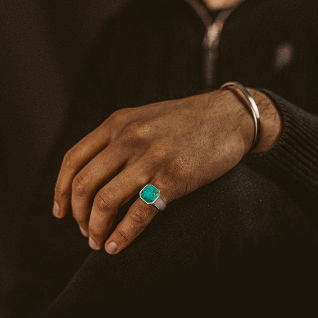 Nuri - Sterling Silver Blue Turquoise Signet Ring 13mm