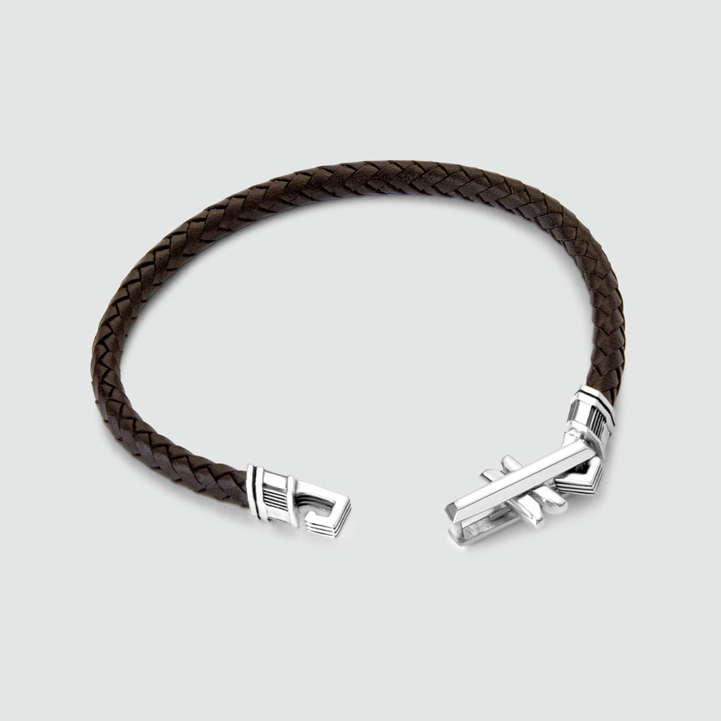 Rasiq - Braided Dark Brown Leather Bracelet with Sterling Silver 5.5mm