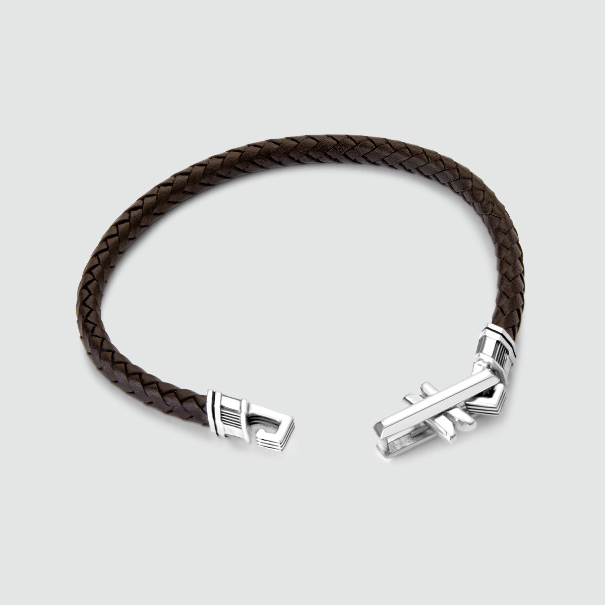 Rasiq - Braided Dark Brown Leather Bracelet with Sterling Silver 5.5mm