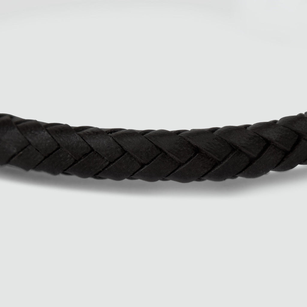 Rasil - Braided Black Leather Bracelet with Sterling Silver 5.5mm