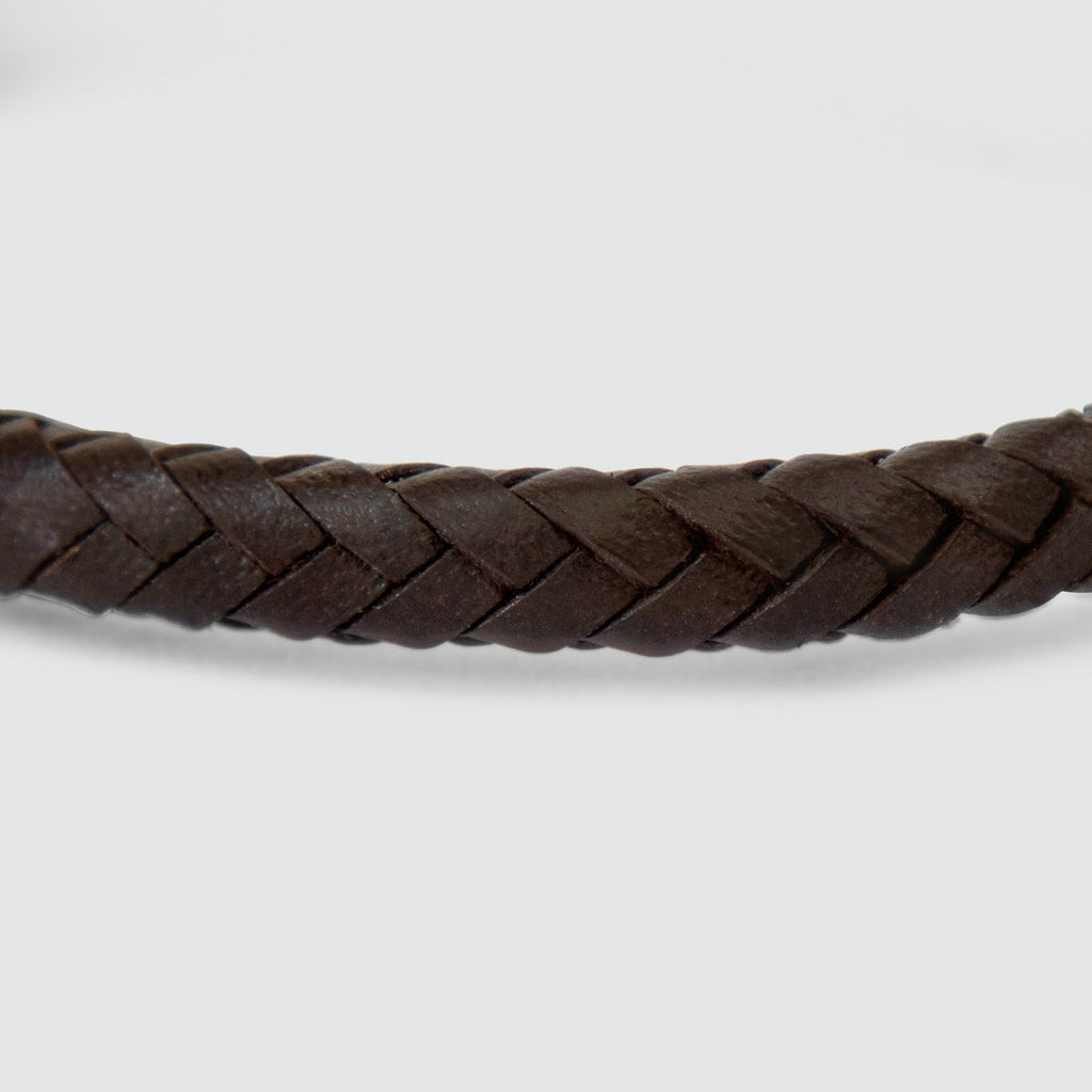Rasiq - Braided Dark Brown Leather Bracelet with Sterling Silver 5.5mm