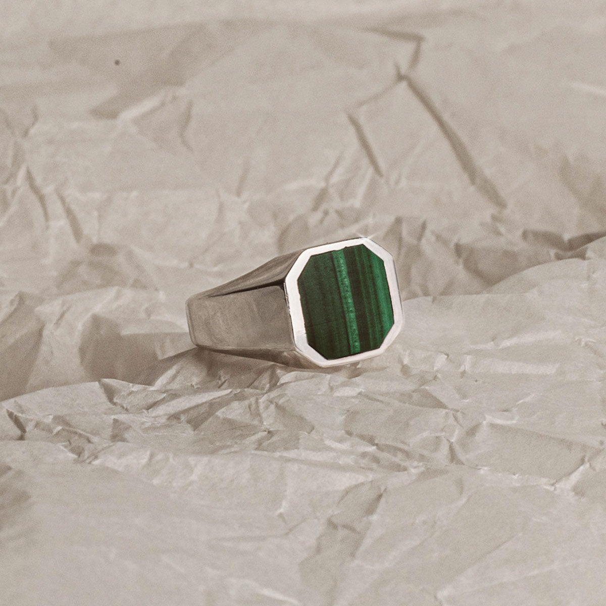 Zaid - Sterling Silver Malachite Signet Ring 13mm