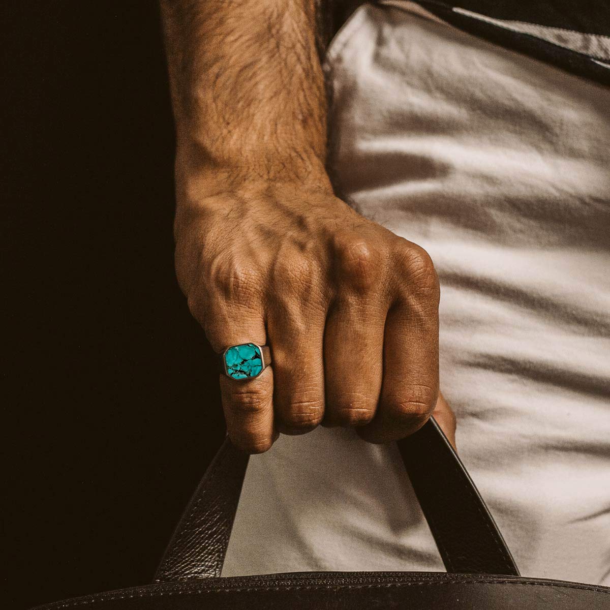 Nuri - Sterling Silver Blue Turquoise Signet Ring 13mm