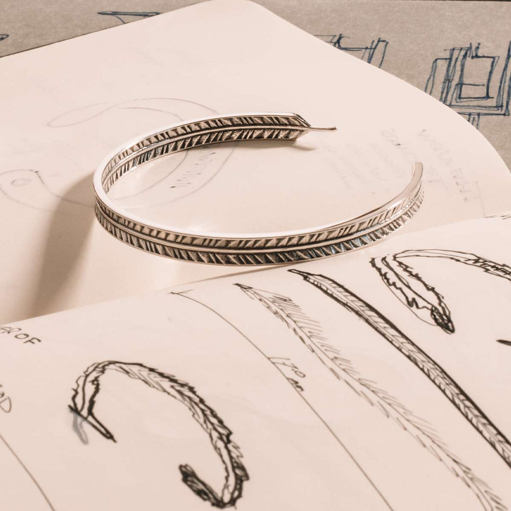 Zahir - Thin Sterling Silver Feather Bangle 6mm