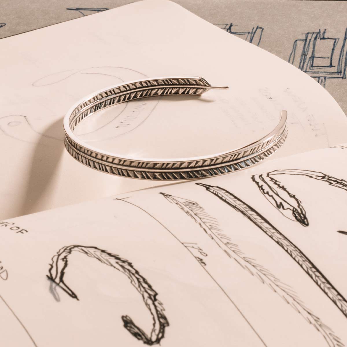 Zahir - Thin Sterling Silver Feather Bangle 6mm