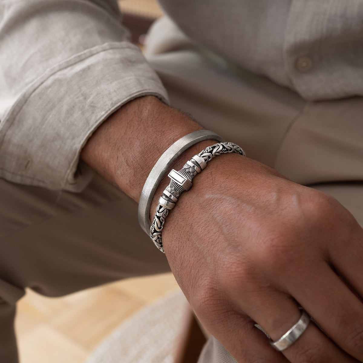 Fudail - Rough Brushed Sterling Silver Bangle 8mm