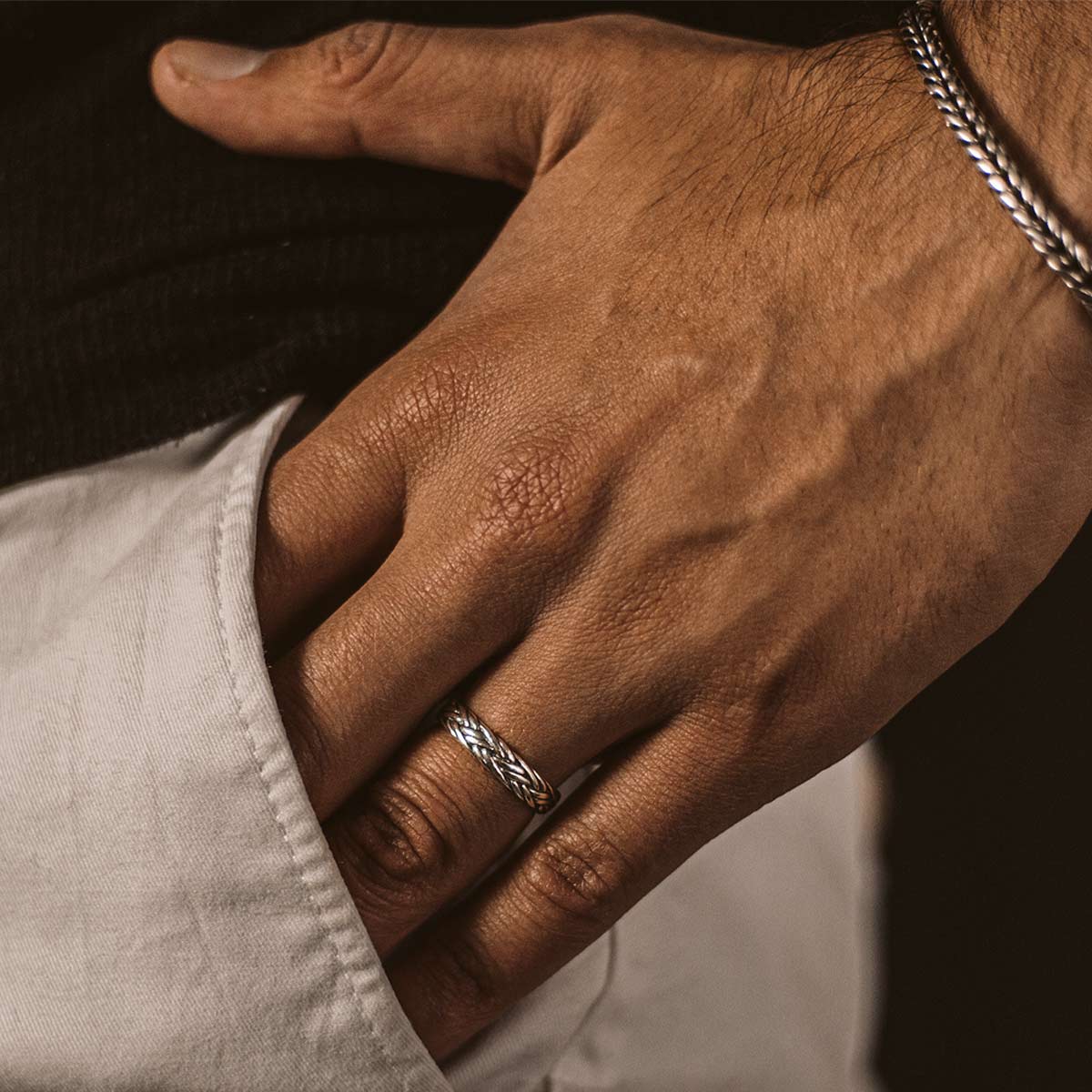 Latif - Thin Sterling Silver Braided Ring 5mm
