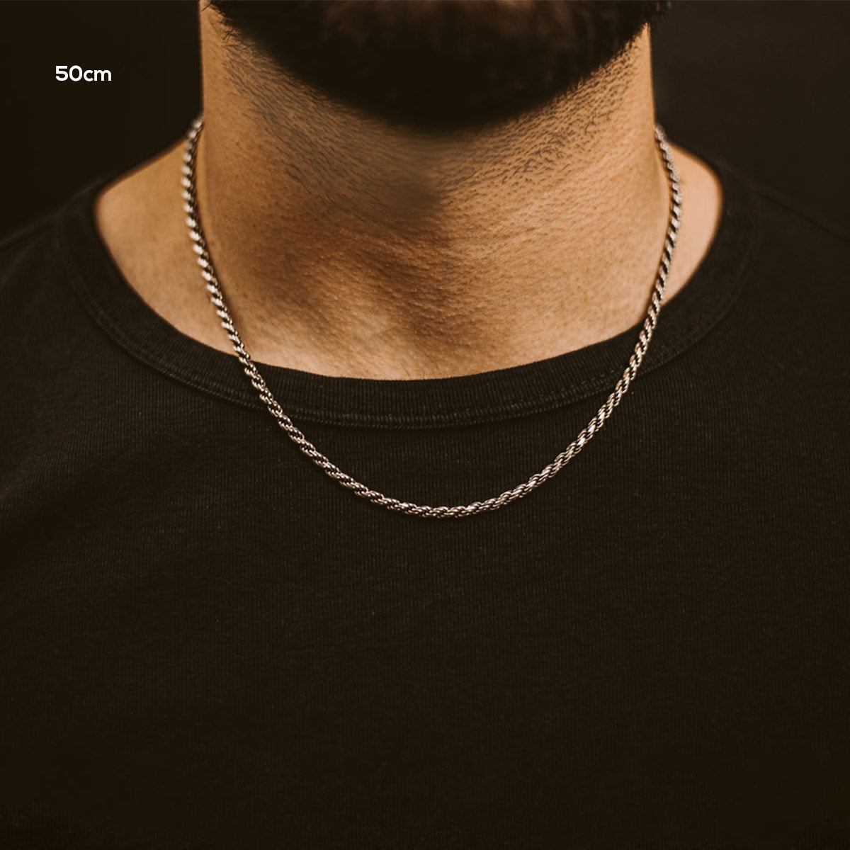 Munir - Sterling Silver Rope Chain Necklace 3mm