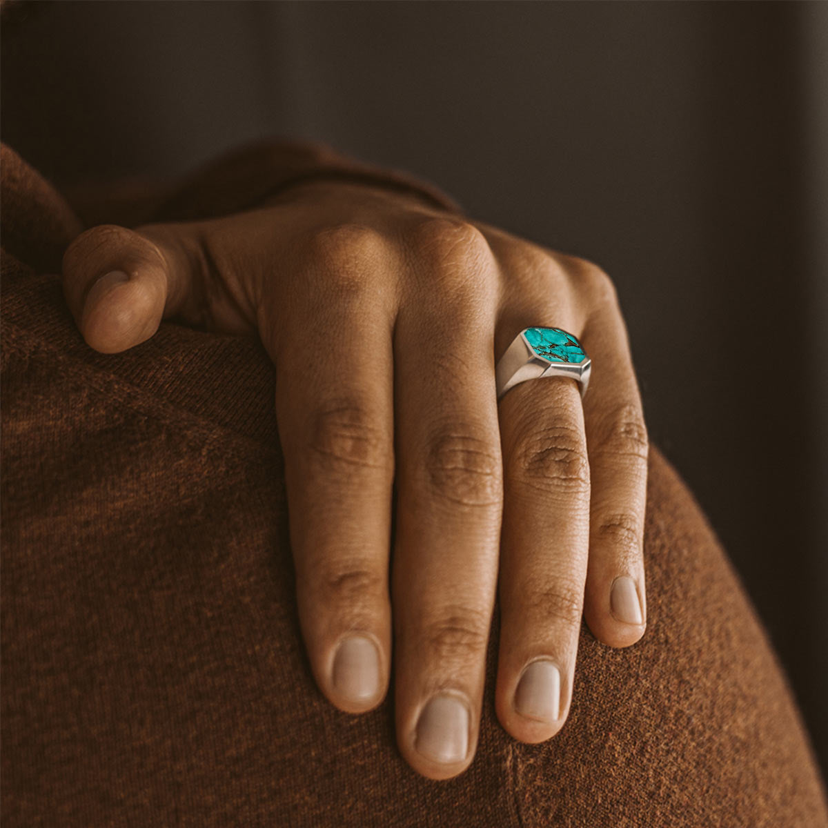 Nuri - Sterling Silver Blue Turquoise Signet Ring 13mm