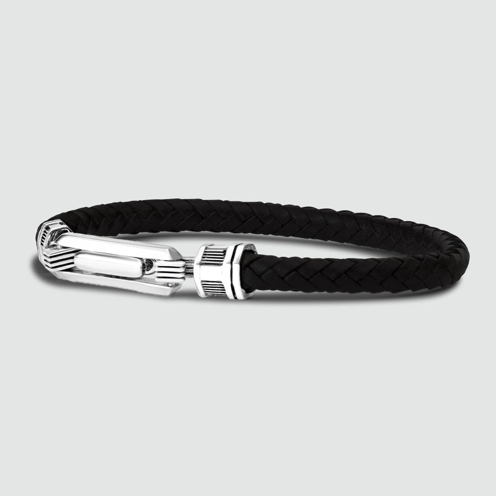 Rasil - Braided Black Leather Bracelet with Sterling Silver 5.5mm
