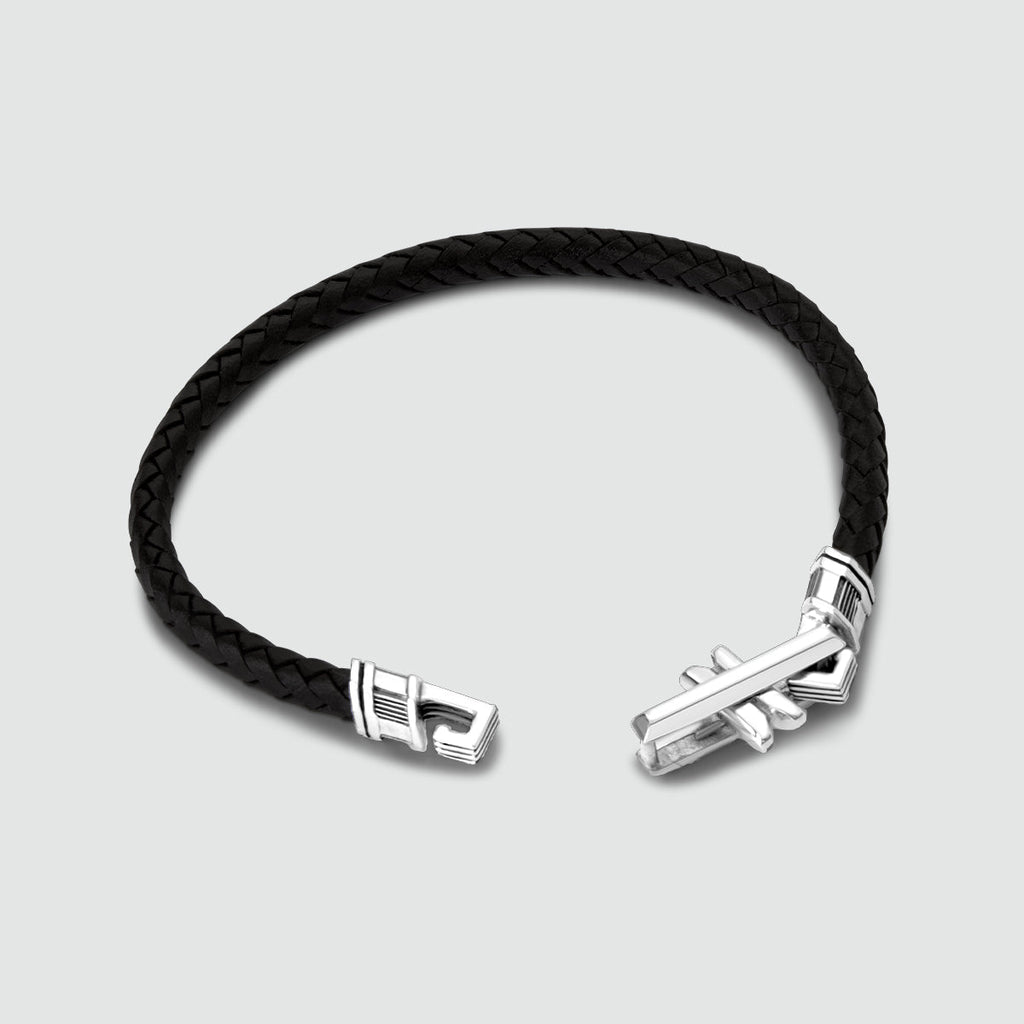 Rasil - Braided Black Leather Bracelet with Sterling Silver 5.5mm