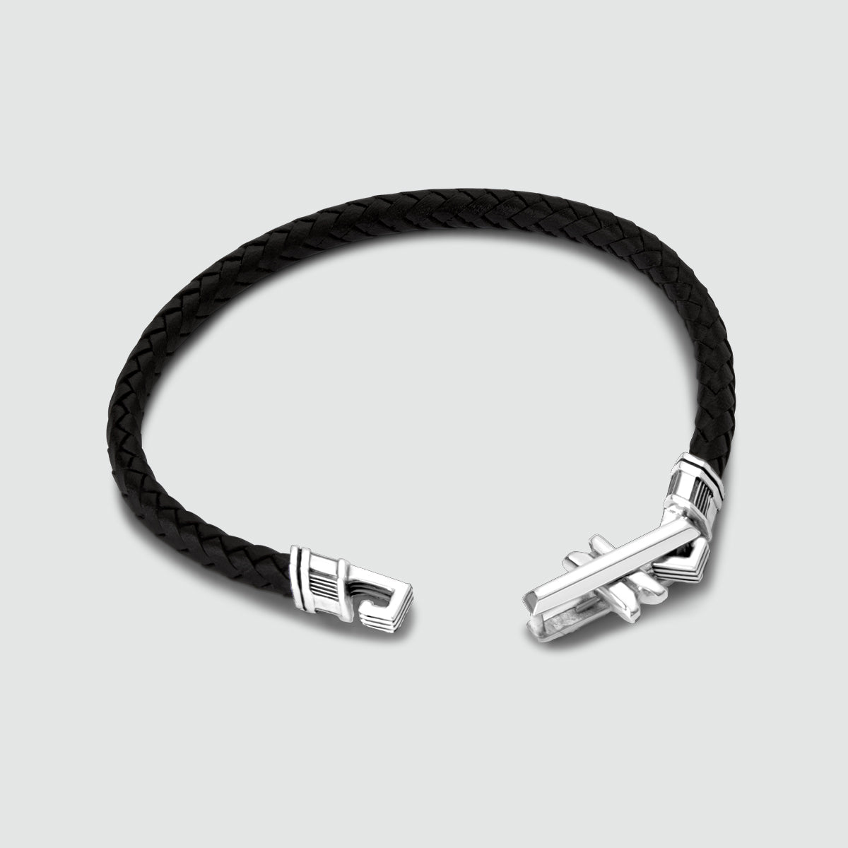 Rasil - Braided Black Leather Bracelet with Sterling Silver 5.5mm