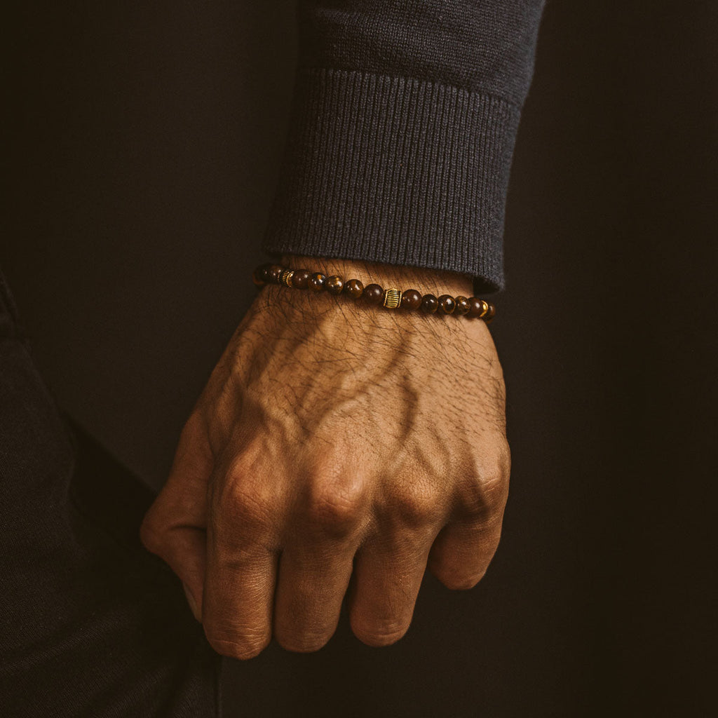 Kaliq - Adjustable Tiger Eye Beaded Bracelet in Gold 6mm
