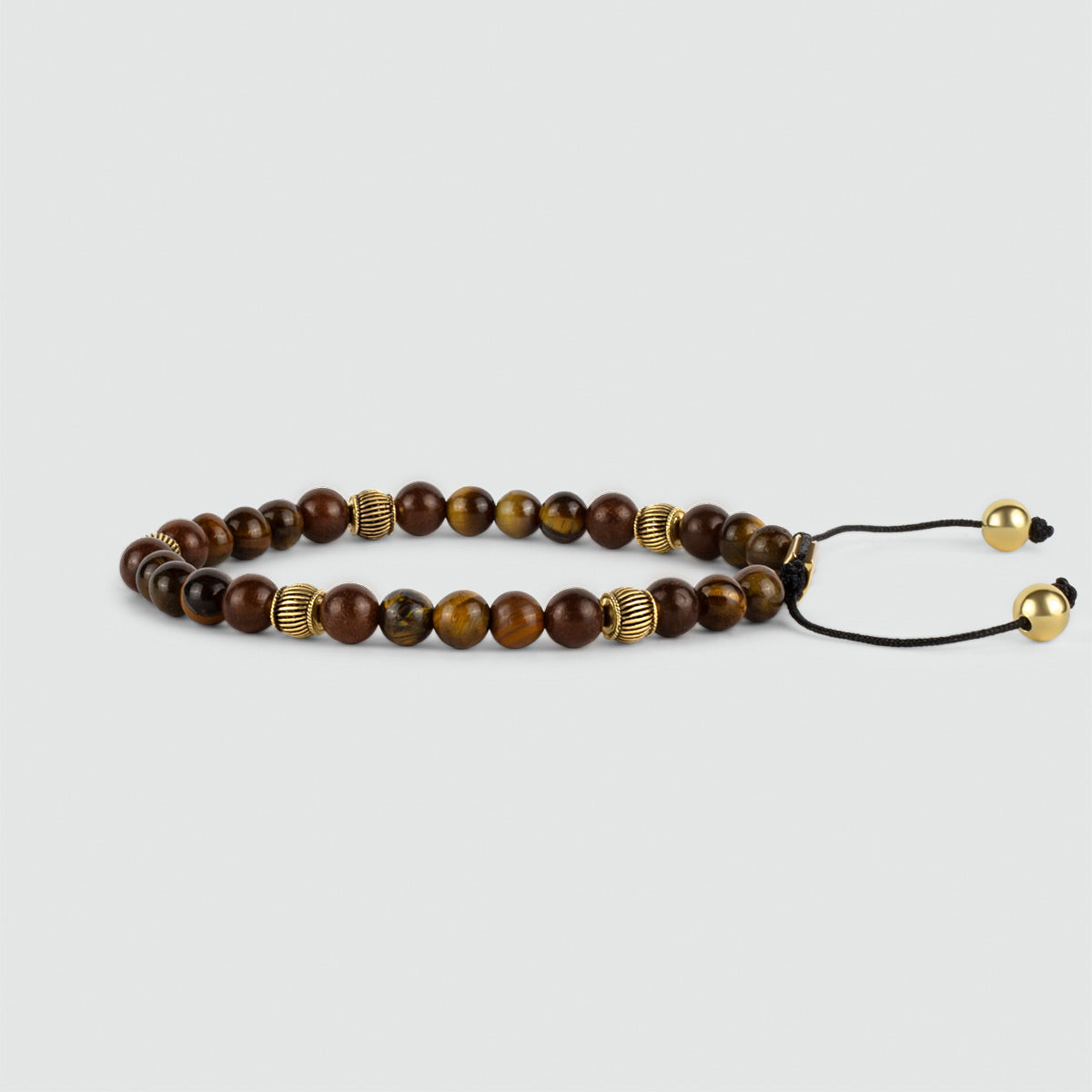 Kaliq - Adjustable Tiger Eye Beaded Bracelet in Gold 6mm