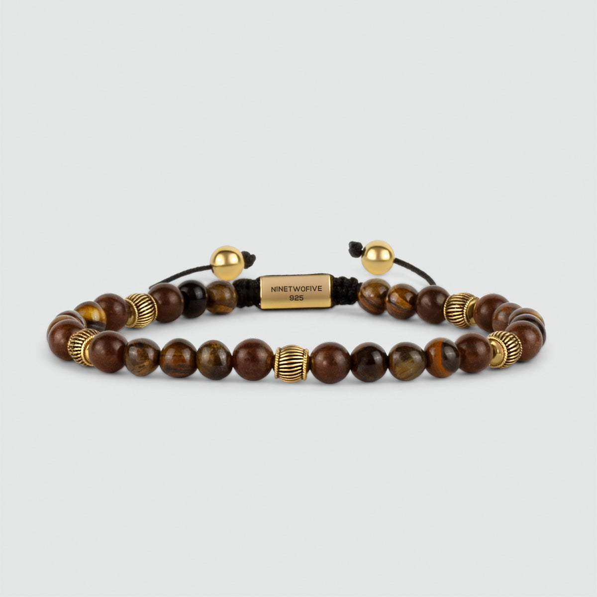 Kaliq - Adjustable Tiger Eye Beaded Bracelet in Gold 6mm