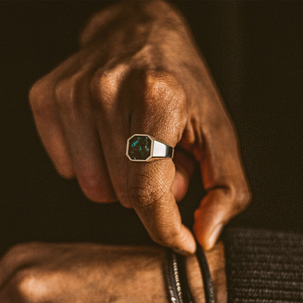 Zaire -  Sterling Silver Chrysocolla Signet Ring 13mm